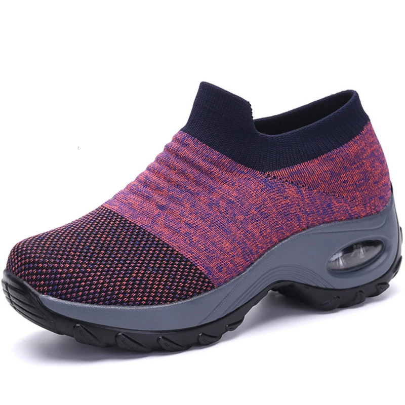 Pink woman shoes Модные женские теннисные туфли из дышащего сетчатого материала; женские носки без застежки, увеличивающие рост; кроссовки на толстой платформе - Цвет: Pink woman shoes