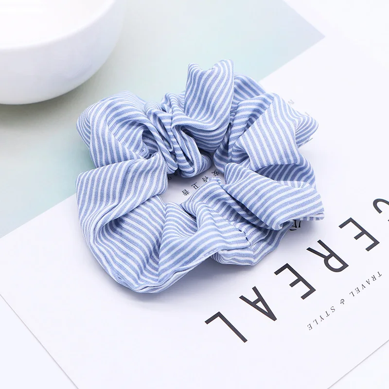 Striped Sky Blue Винтаж резинка для волос, в горошек, в клетку и полоску, обтянутая тканью; Для женщин девочек хвост держатель резинки для волос Веревка резинка для волос аксессуары для волос - Цвет: Striped Sky Blue