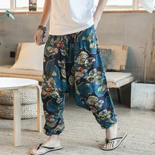 Zogga/Новинка, брюки в стиле хип-хоп, Новые повседневные брюки в стиле бохо, брюки с крестиками, Aladdin Hmong, мешковатые хлопковые льняные шаровары, мужские широкие брюки