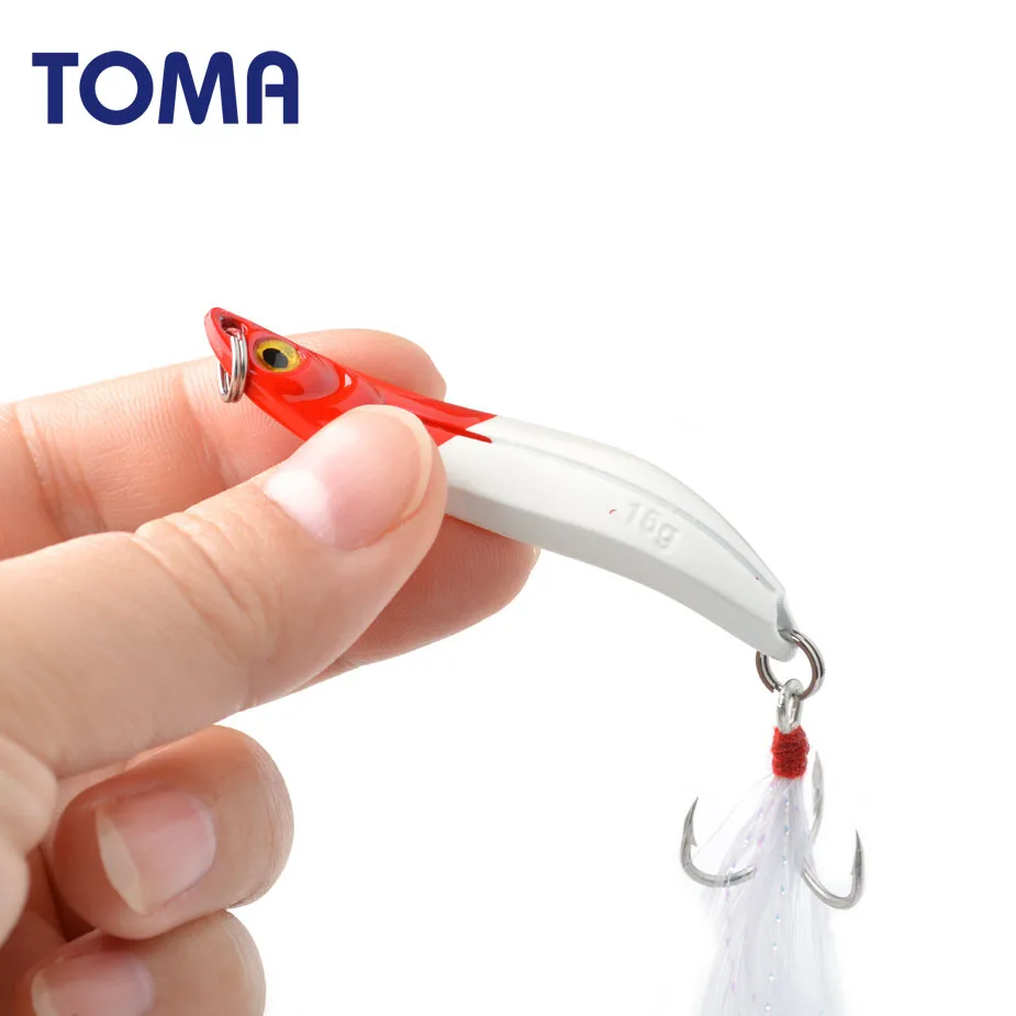 

TOMA Metal Luminous Spoon Lures 7g 10g 15g 20g Hard Artificial Bait Spinner Vibration with Feather Hook Fishing Tackle