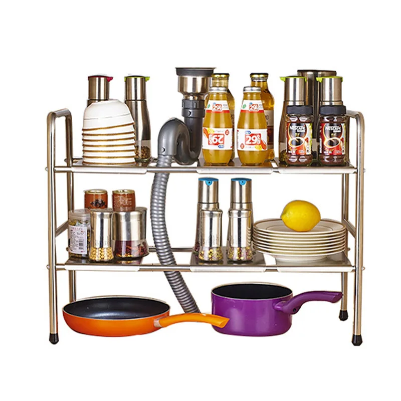 

A Generation of Fat Stainless Steel Retractable under shui cao jia Kitchen Storage Shelf Kitchen Pot Basin Frame Manufacturers W