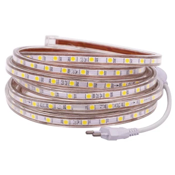 LED 스트립 조명 SMD 5050 60led/m 유연한 LED 리본 테이프 AC 220V 110V 야외 방수 로프, 조명 흰색 따뜻한 파란색 녹색 빨간색