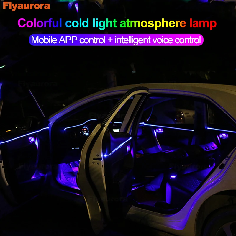 

Новая звуковая активная неоновая проволосветильник лента RGB светодиодная Автомобильная внутренняя подсветка разноцветные Bluetooth управление телефоном атмосферные лампы универсальные