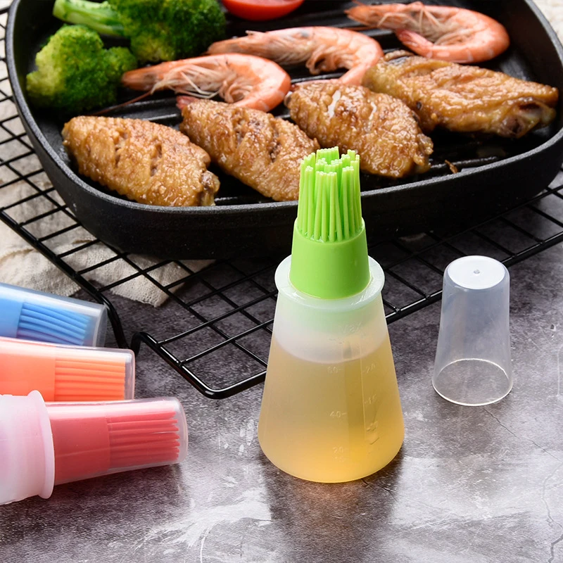 Dispensador de aceite de silicona, botella con cepillo aceite para parrilla, cepillos, herramienta para hornear aceite líquido