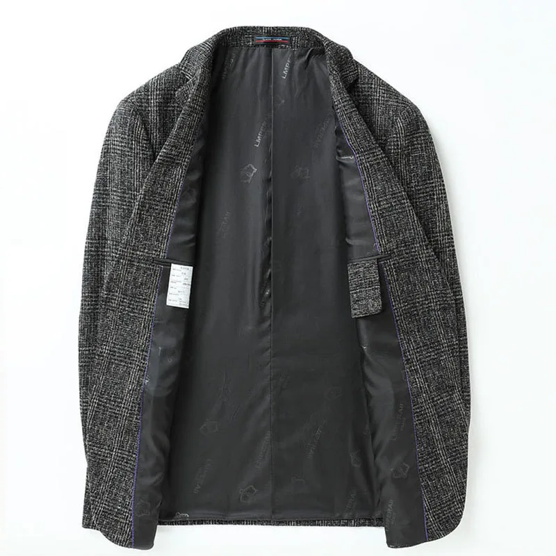 2019 Coffee Grey Plaid Men Blazer Smart Casual Double Button Blazer Jacket Slim Fit Fashion Business Suit Male Costume Coat