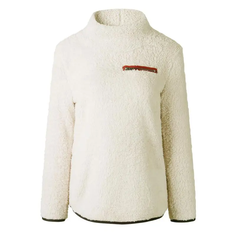 Повседневный свитер с высоким воротом, Женский пушистый флисовый теплый пуловер, модные топы на осень и зиму, Женские однотонные свитера на молнии с длинным рукавом