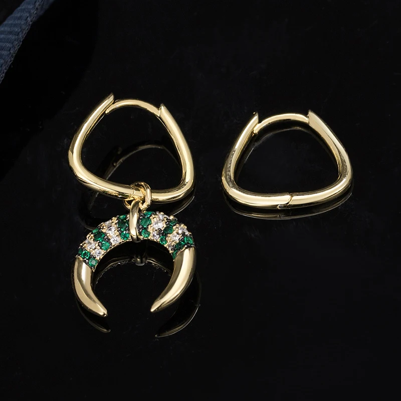 Разноцветные циркониевые полосатые серьги S925 в форме полумесяца геометрической