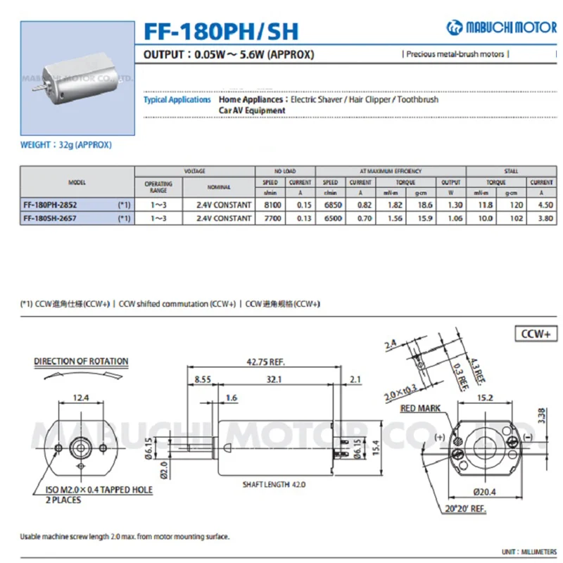 Mabuchi FF-180SH-3730 микро двигатель постоянного тока для электрической машинки для стрижки зубных щеток бритвенный двигатель постоянного тока 1,2 В~ 3 в 2,4 В 10800 об/мин
