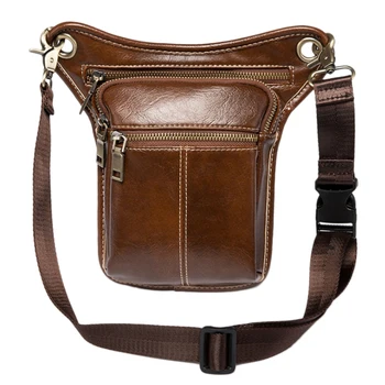 

Fashion Waist Pack Men Leather Bag Vintage Drop Leg Bag Pack Thigh Belt Travel Male Motorcycle Riding Waist Pouches Brown