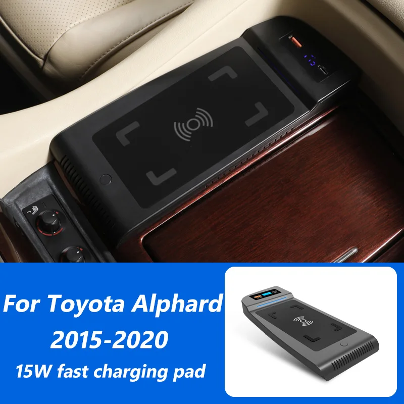 Car QI wireless charger For Toyota Alphard accessories 15W fast 