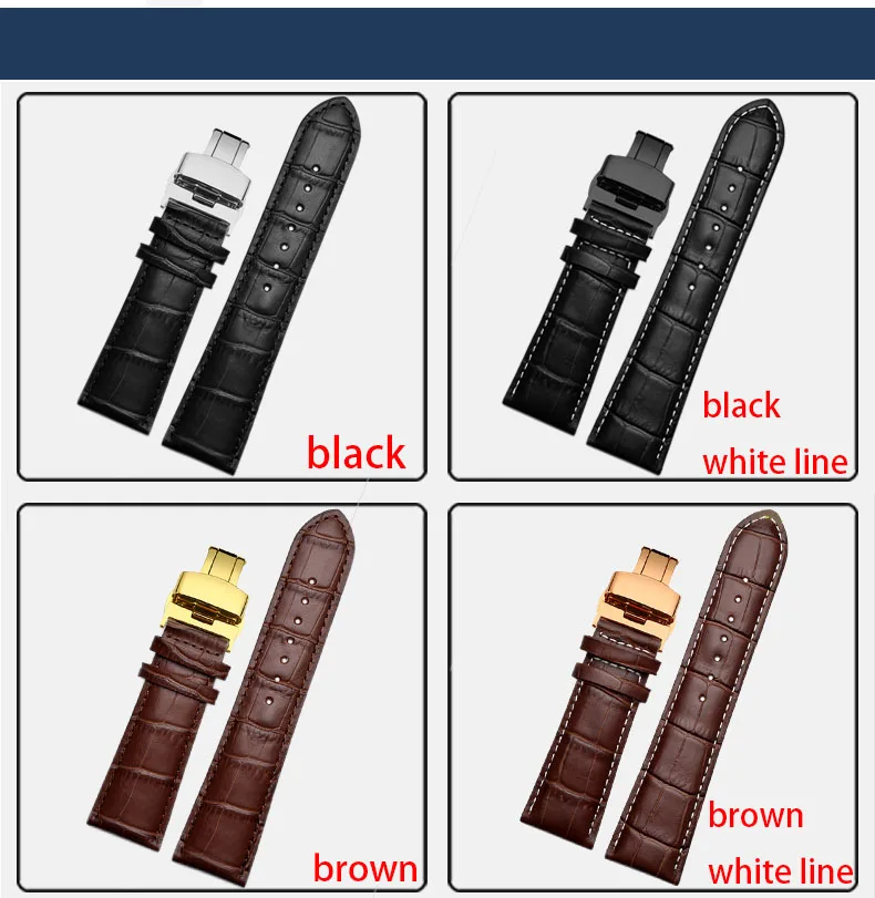 23mm 24mm 26mm 28mm big width-black brownButterfly clasp Mens Alligator Genuine Leather Watch-Strap Band bracelets free shipping