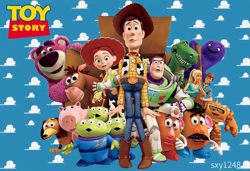 Mehofoto Toy Story Backdrop for Kids Character Sky Blue Clouds Birthday Party Backgrounds for Photo Studio Custom Vinyl 7x5ft