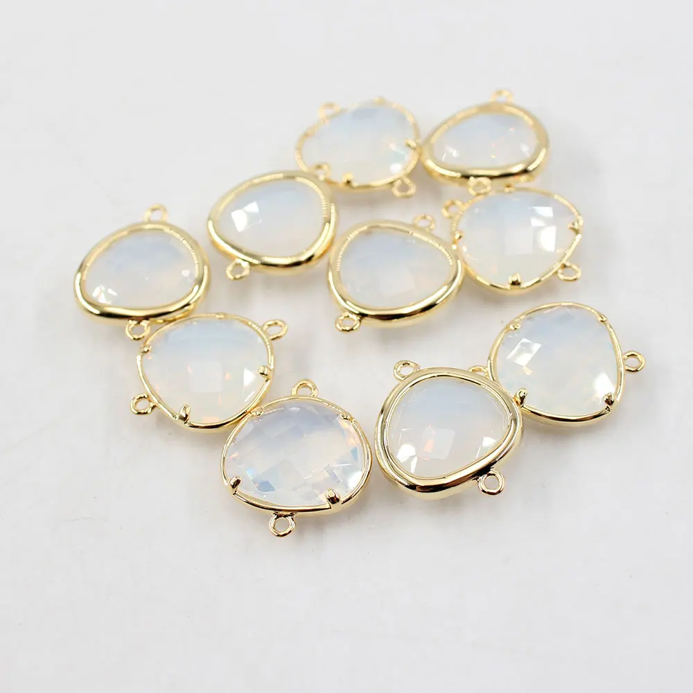 APDGG 10Pcs 15MM Natural White Glass Crystal Triangle Gold Plated Connector For Necklace Pendant Jewelry DIY