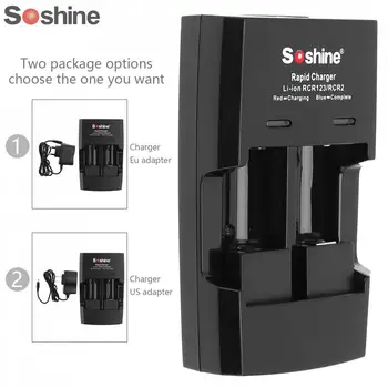 

Soshine SC-S5 2 Slots Li-ion RCR123/RCR2 Rapid Battery Smart Charger with LED Indicator for 14250/CR2/16340/17335/15266 Battery
