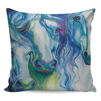

Abstract 3 Horses Watercolor Painting Pillow Covers Cases Pattern Cover Cushion Pillowcase Square Print