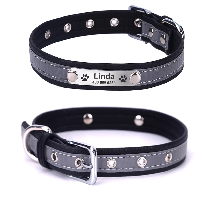 Personalized Dog Collars Reflective Leather ID Tag Engraved for Small Large Dogs Puppy Collar Pet Accessories dog collar pet collar