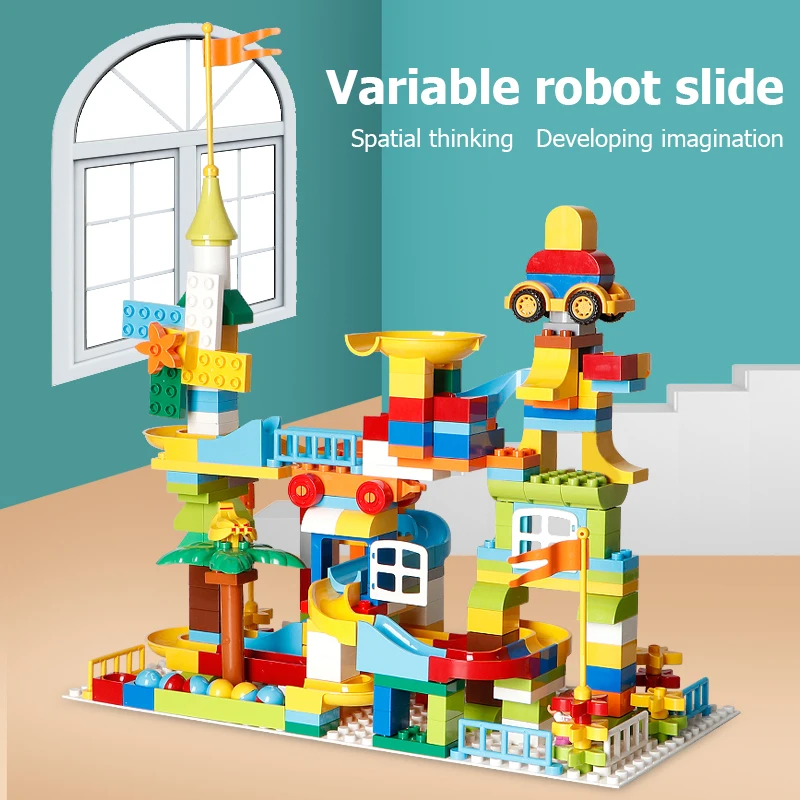 

Funnel Slide Block 238PCS Marble Race Run Big DIY Bricks Duploed Compatible Building Blocks Creator Robot Series Toy For Kids
