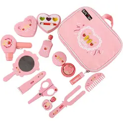 Ensemble de jouets de maquillage en bois, 12 pièces, Kit de maquillage pour tout petits, Salon de beauté, ensemble de maquillage avec sac à cosmétiques, maquillage G 