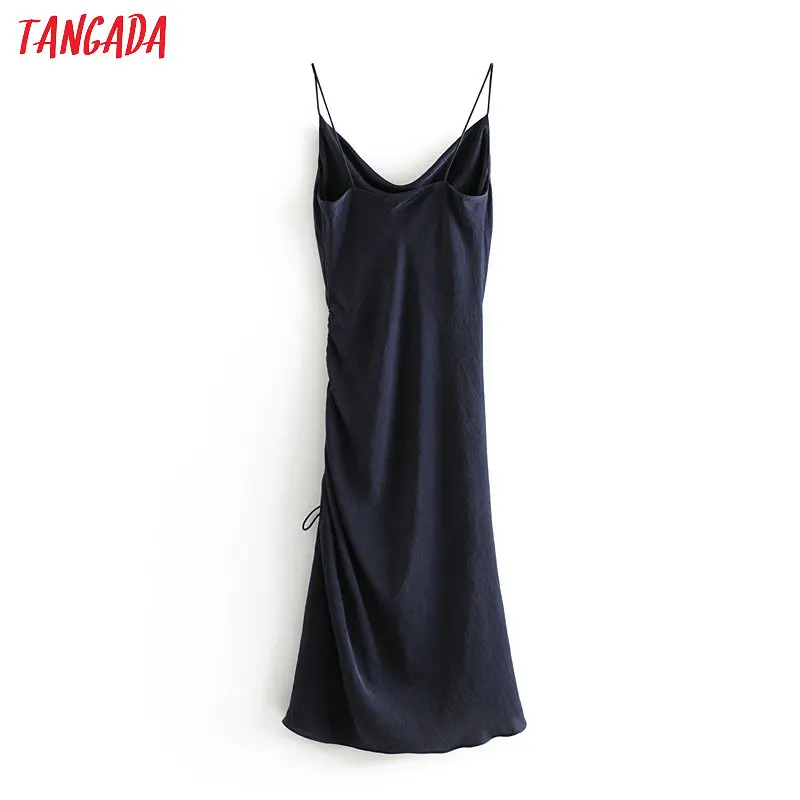 Tangada модное женское темно-синее платье миди без рукавов на бретельках, плиссированное винтажное, женские сексуальные платья для вечеринок 3H198