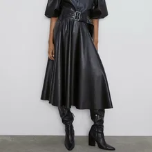 ##Special Price Woman Leather PU Skirt Causal Loose Black Autumn Fall A Line Long Midi Skirt Elegant 2019 Fashion Ladies Women High Waist Skirt ##Special Price Woman Leather PU Skirt Causal Loose Black Autumn Fall A Line Long Midi Skirt Elegant 2019 Fashion Ladies Women High Waist Skirt
