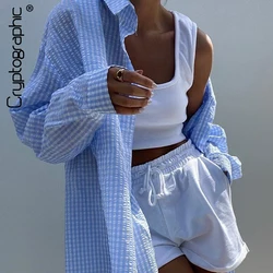 Cryptographic turn down colarinho blusas femininas topos 2020 outono botão acima camisas longo xadrez blusa mujer camisas femininas roupas