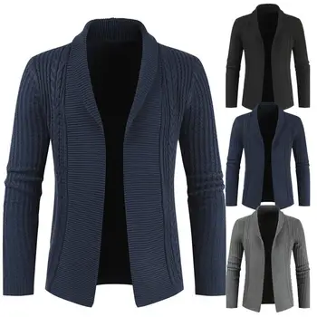 

Plus Size Men Casual Long Sleeve Lapel Collar Twist Knitwear Cardigan Short Coat