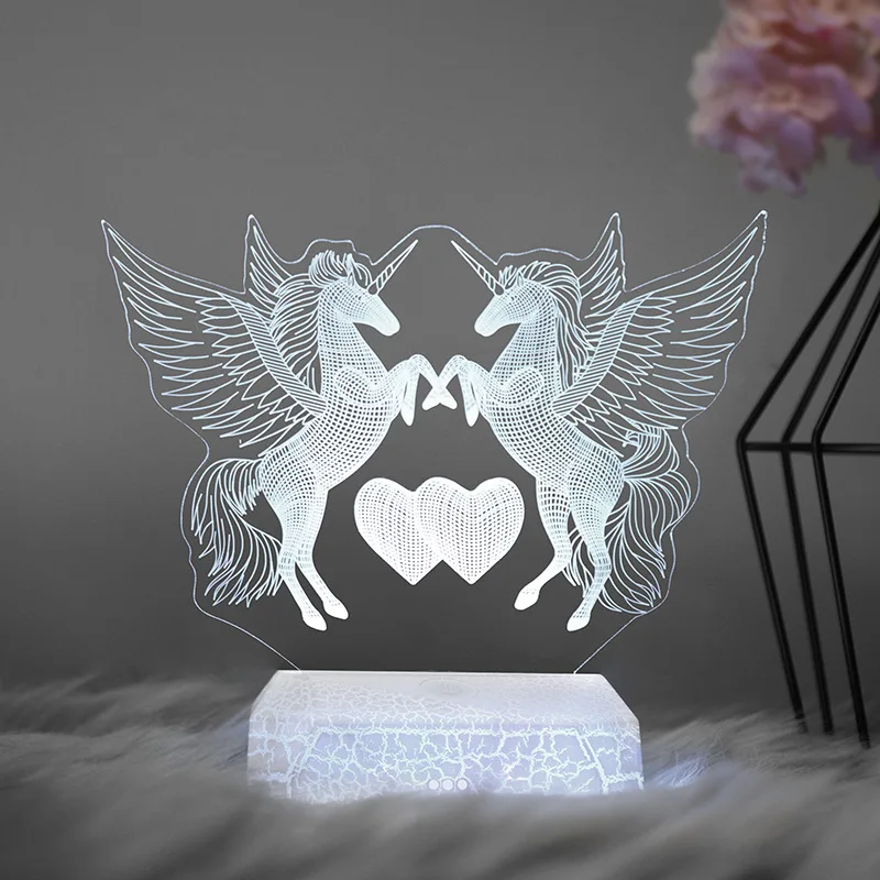 

7 Colors Led Unicorn LED Night Lights USB Rechargeable Battery Cartoon Touch Switch Table Lamp 3d Night Light