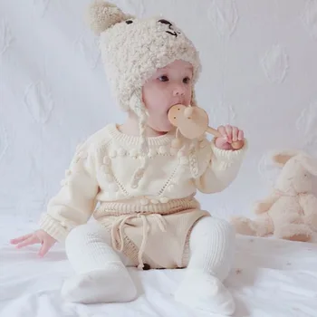 

Baby Girl knit Rompers Long Sleeve Pompom Knitted Rompers Baby Princess Jumpsuit Newnborn Toddler Kid's Autumn Winter Clothing