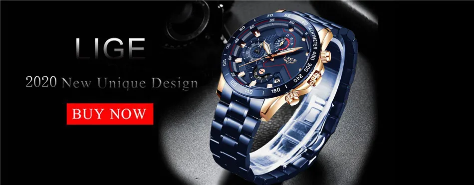 LIGE 2020 New Fashion Mens Watches with Stainless Steel Top Brand Luxury Sports Chronograph Quartz Watch Men Relogio Masculino