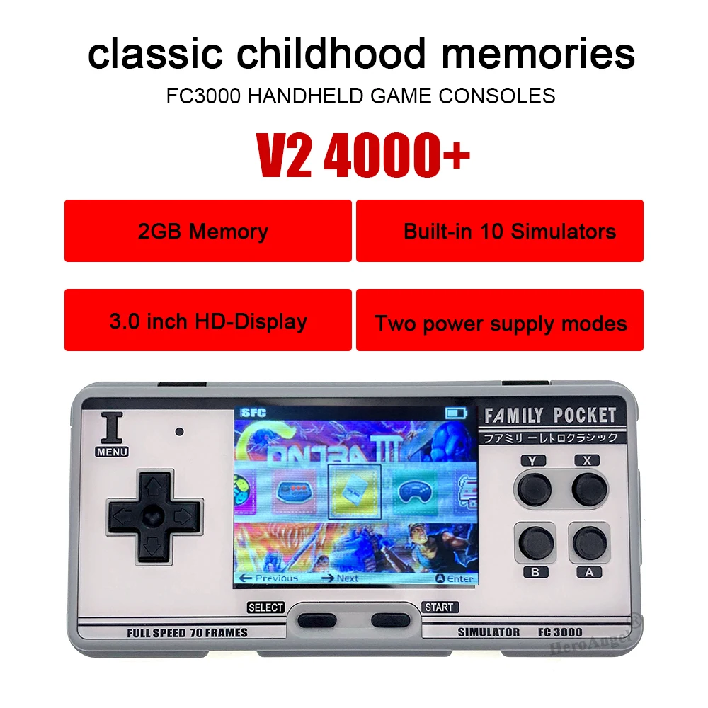 NEW IPS Screen Handheld Game Console Video Game Console built-in 4000 + Games 10 Simulator FC3000 Handheld Children Color Game 