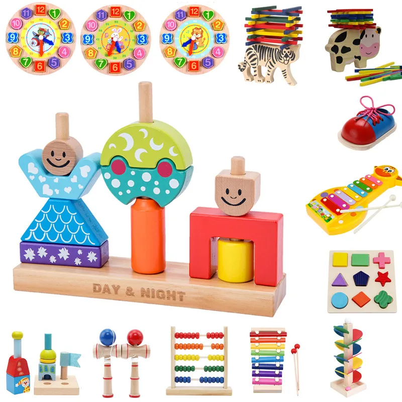 

Wooden Toys for Children Sun&Moon Day&Night Pillar Blocks Early Learning Baby Birthday Christmas Gift Educational Toy for Kids
