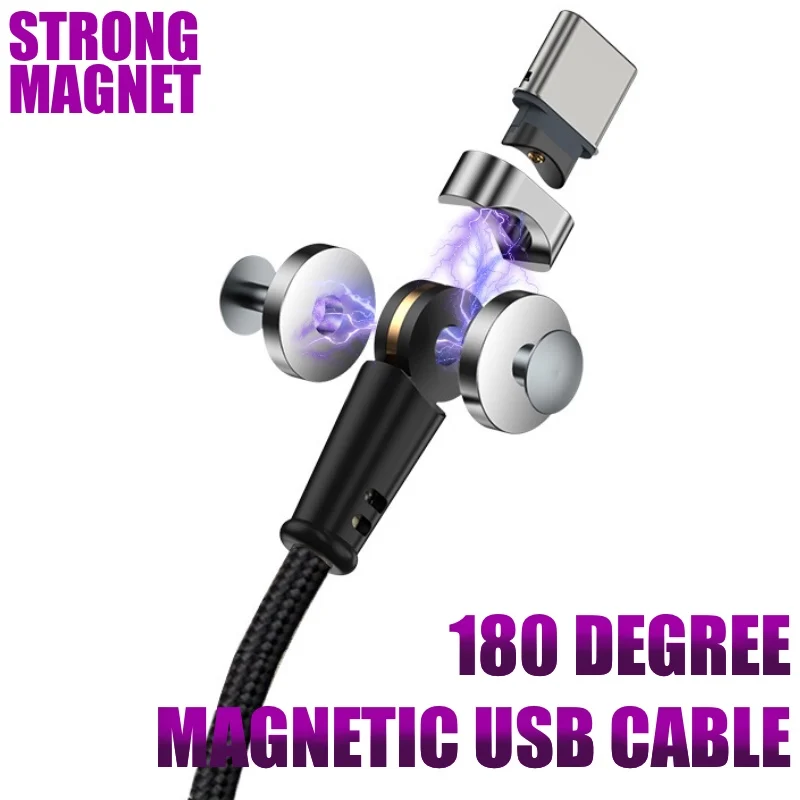 

180 Degree Magnetic USB Cable Strong Magnet Plug Mobile Phone USB Charger Micro USB Wire Type C Fast Charging For IOS Android