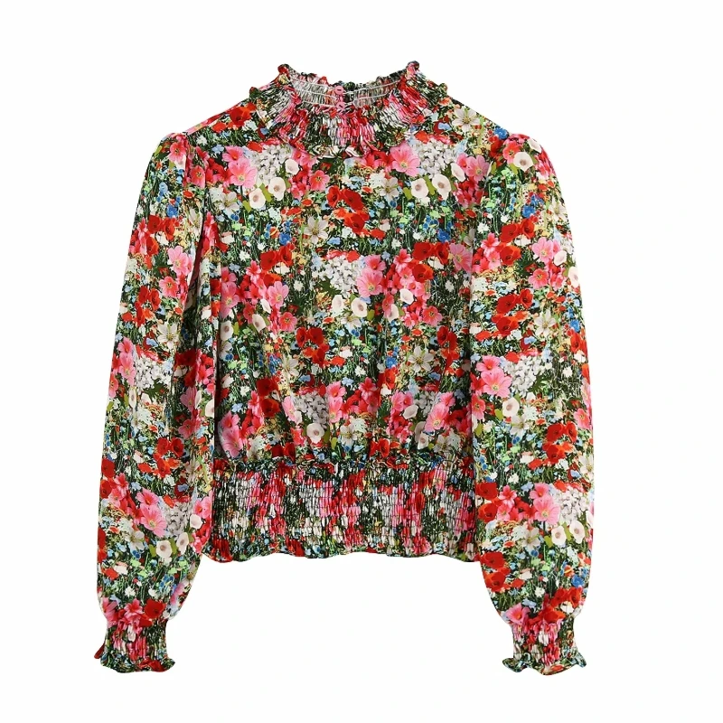 New 2020 women sweet flower printing casual smock blouse lady puff sleeve hem elastic shirts chic back split blusas tops LS6568 New 2020 women sweet flower printing casual smock blouse lady puff sleeve hem elastic shirts chic back split blusas tops LS6568