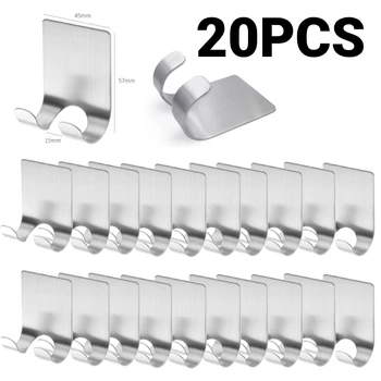 

20Pcs/Set Multipurpose Stainless Steel Hooks Kitchen Rack Cabinet Clothes Home Storage Hanger Bathroom Towel Door Hooks to Hang