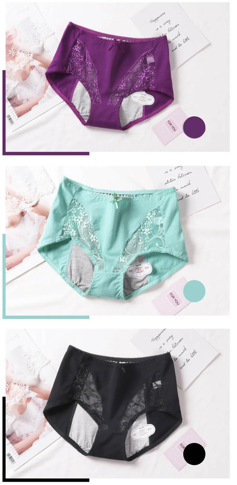 Women Sexy Lace Leak Proof Panties Menstrual Physiological Period Briefs Waterproof Pants High-Waist Female Underpants#F