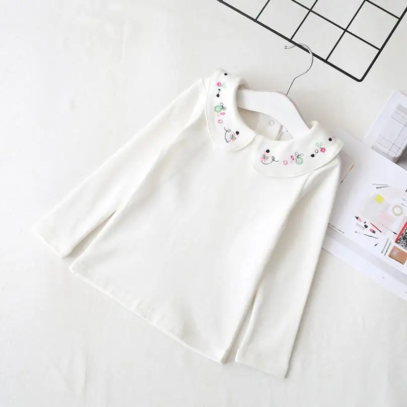 Autumn Girl White Blouse Cotton T-Shirt Kids Shirts Baby Toddler Long Sleeve Shirt Girls T Shirt Tops Tee Children JW4967