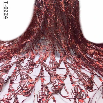 

2019 HOT French Nigerian sequins net African tulle mesh Sequence lace fabric high quality for wedding dress 5yards/lot
