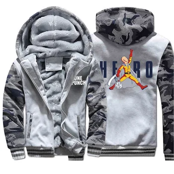 

One Punch Cartoon Hero Winter Coat Thick Zipper 2019 New Mens Sweatshirt Raglan Camouflage Fashion Warm Clohing Anime Sportswear