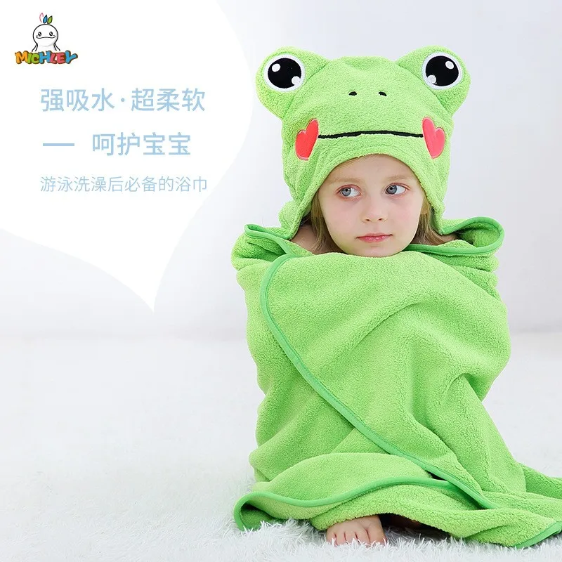 Nice Cartoon Hooded Beach Bath Towel Rabbit Frog Dog Elephant Children Girls Boys Summer Cloak Bath Towel 70x115cm