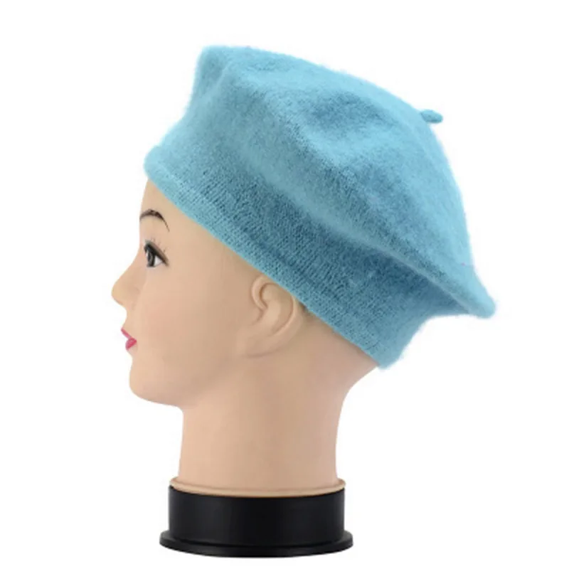 light blue Теплая зимняя женская уличная Кепка, женский берет для девушек, одноцветная Женская французская Кепка, винтажная Кепка s - Цвет: light blue