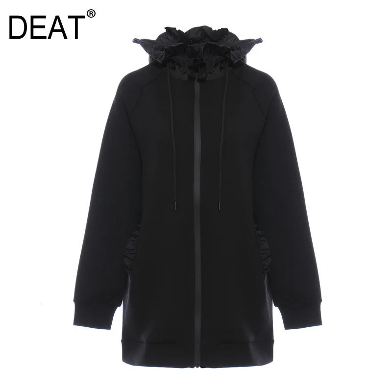 DEAT новая зимняя модная женская одежда с капюшоном на молнии с длинными рукавами Толстая Флокированная теплая куртка выше колена WK17417L