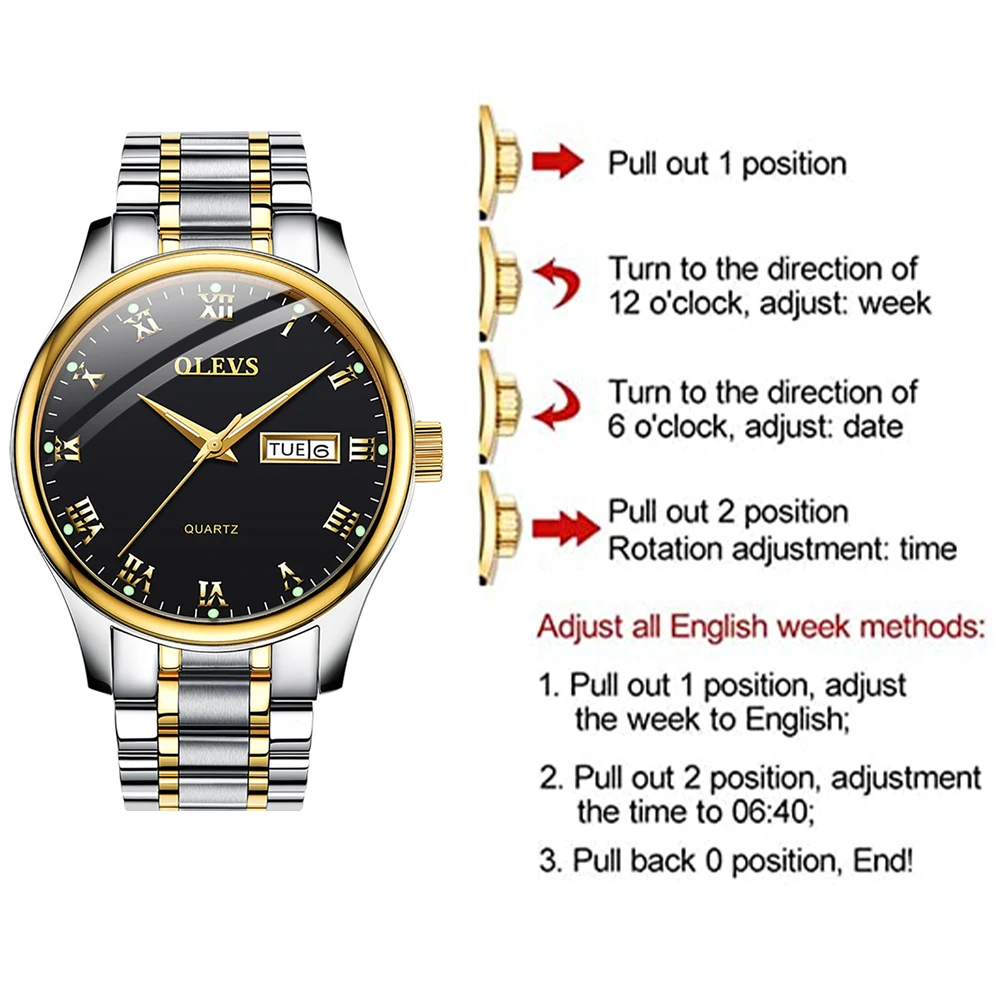 Luxury Brand OLEVS Men Quartz Week Display Watches Men's Date Clock Man Casual Stainless Steel Waterproof Luminous Wristwatch 20