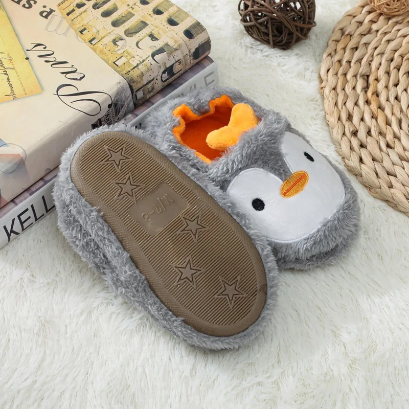 2021 Winter Cute Penguin Kids Slippers Comfortable Baby Warm Cotton Shoes Boys And Girls House Indoor Animal Plush Slippers extra wide children's shoes