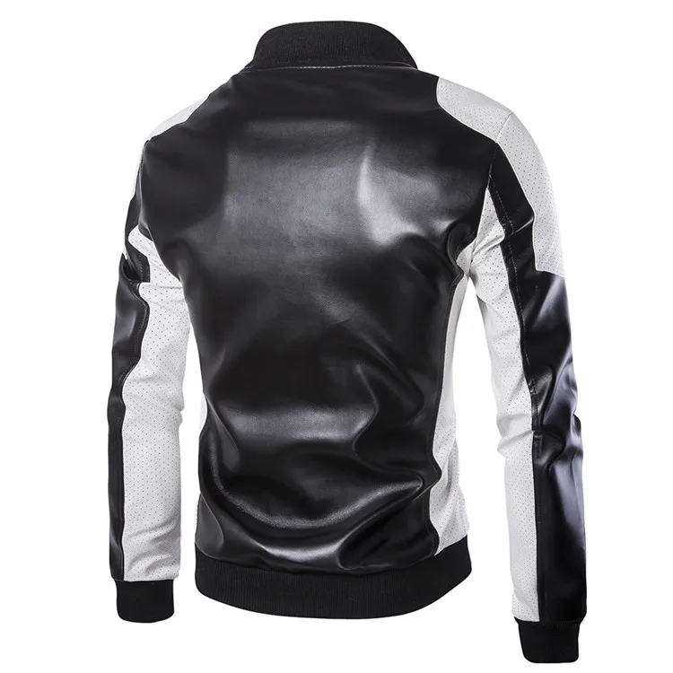 Men's Leather Jackets Men Coats 5XL Brand High Quality PU Outerwear Men Black and white Patchwor Coat Male Stand Collar Jacket