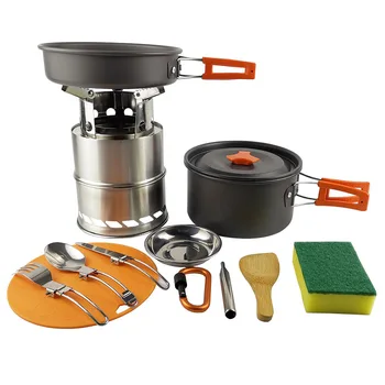 

Set Bowl Pot Tableware Outdoor Camping Wood Stove Cooking Useful Durable