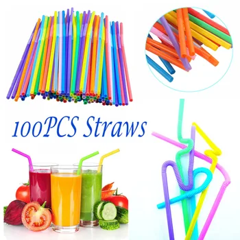 

100Pcs/Pack DIY Disposable Wine Straws Bendable Double Elbow Party Plastic Straw Juice Drinking Tube Disposable Straws