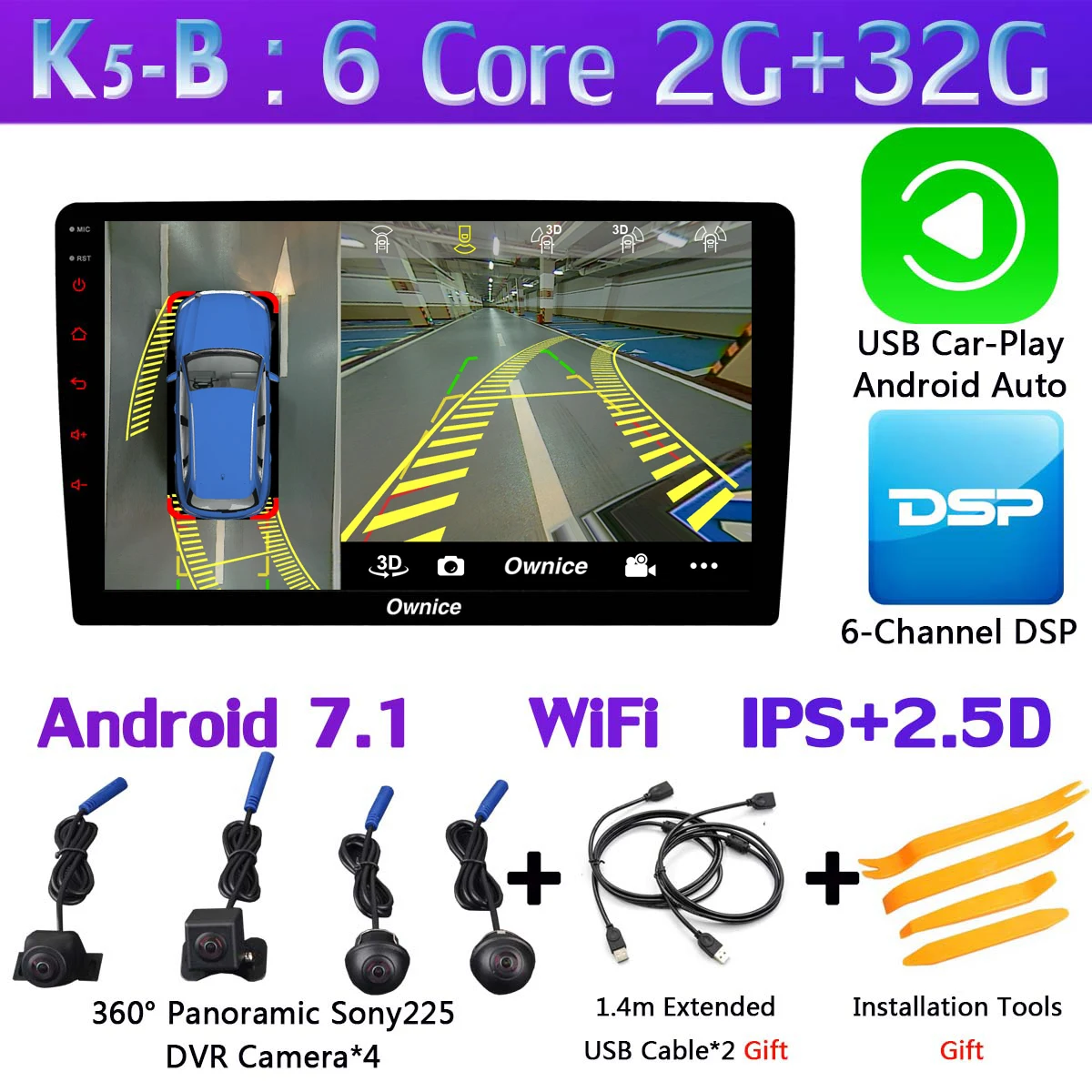 1din ультра-тонкий Ownice K5 360 ° панорамная камера Android 7,1 6 ядер 2 ГБ+ 16 Гб/32 Гб WiFi Автомобильный мультимедийный плеер радио gps DSP CarPlay - Color: K5-B-CarPlay