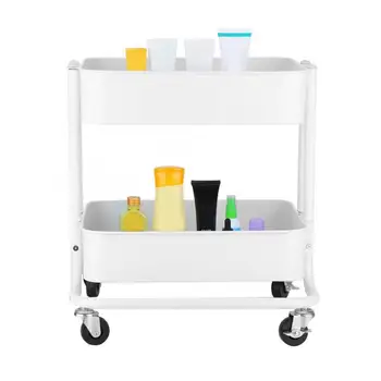 

2 Tier Shelf Beauty Trolley Cart Universal Rolling Wheels Storage Rack for Tattoo Body Art Barber Hair Salons Stying Tool