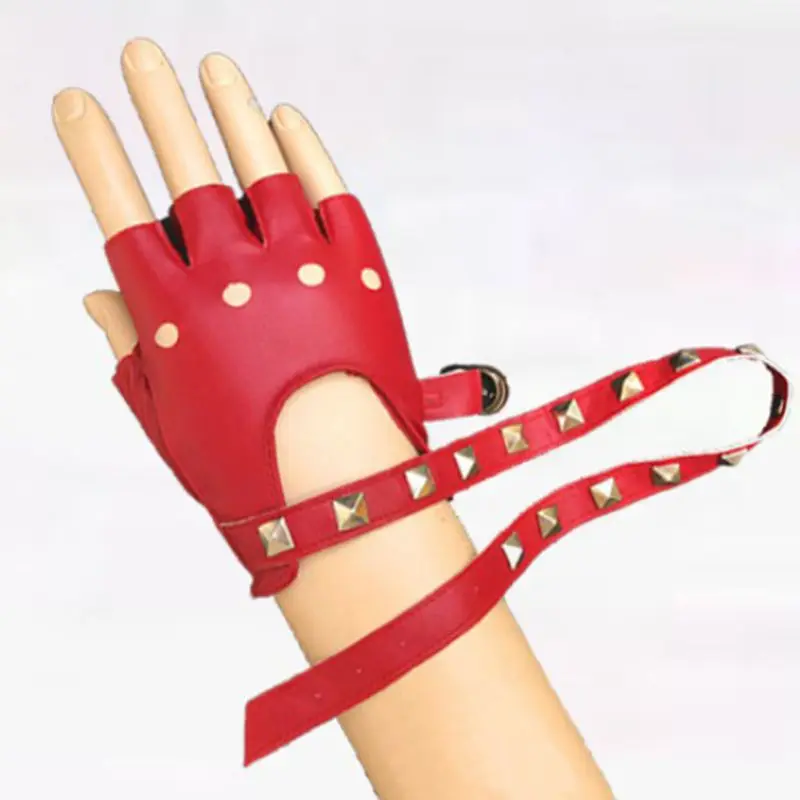 KLV крутые Модные женские ПУ перчатки с заклепками в стиле панк обертывания персональный ночной клуб представление половина пальцев перчатки