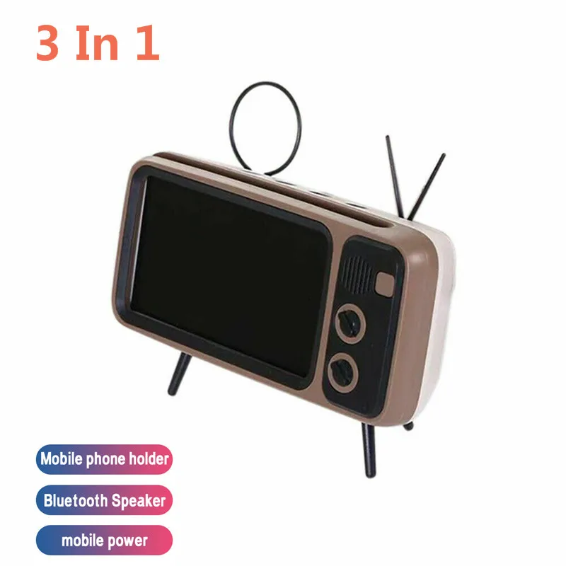 3 in 1 Brown Ретро мобильный ТВ Bluetooth динамик портативный мини-динамик беспроводной стерео музыка объемный бас HiFi Звук ретро-динамики - Цвет: 3 in 1 Brown